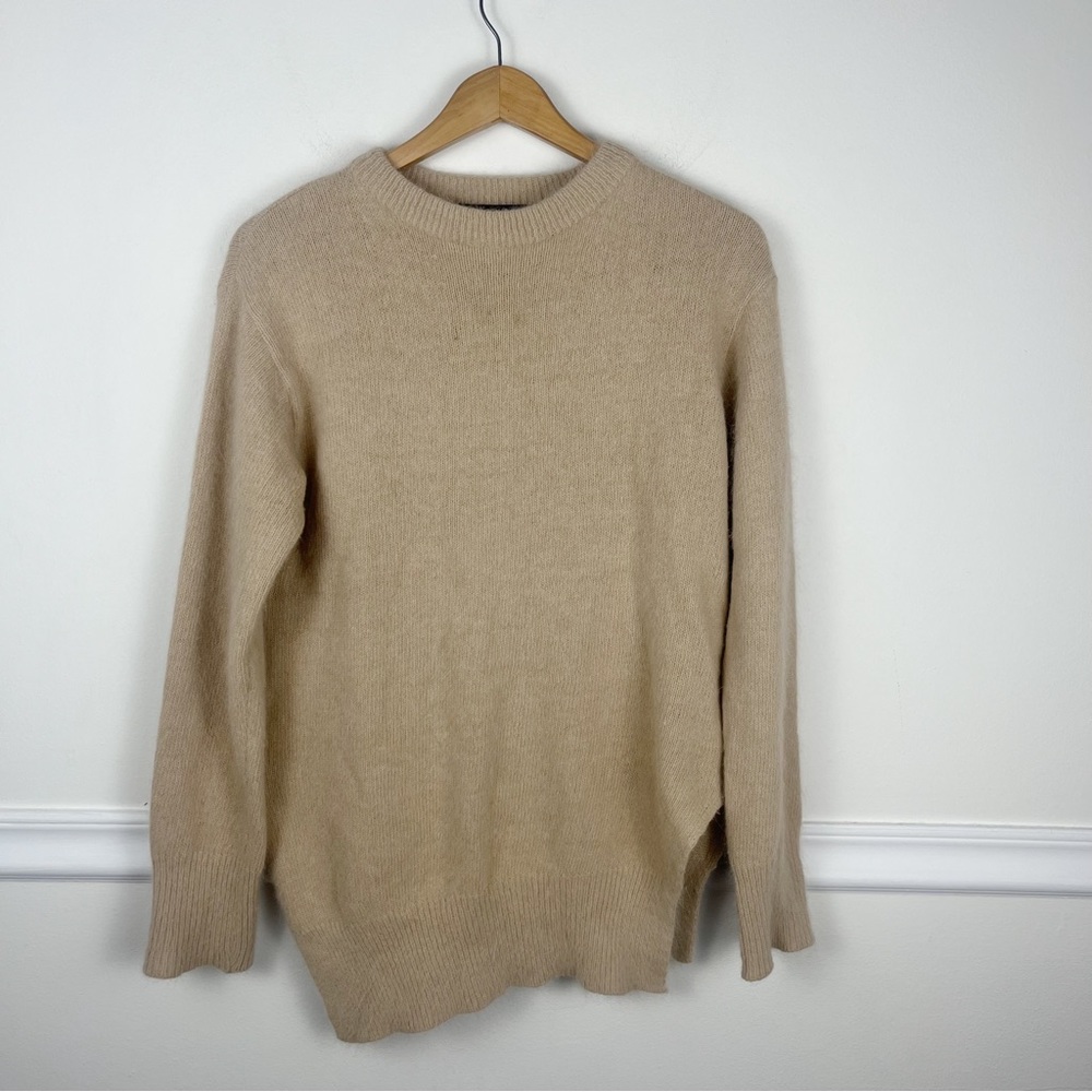 Glassworks London Beige‎ Long Angora Oversized Sweater Side Slits Size Medium